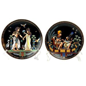 Set Of 2 Egyptian Decorative Collector Plates with Hieroglyphic Script